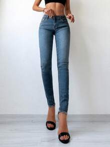 EURMUSE Slant Pocket Skinny Jeans - Dark Wash - View 3