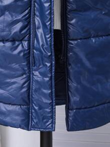 Tween Boys 1pc Hooded Padded Coat For Winter - Navy Blue - View 3