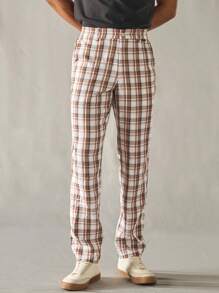 Manfinity VCAY Pantaloni casual da uomo a vita elastica aderenti con stampa a quadri - Cachi - Visualizzare 3