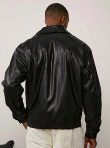 Forever 21 Herrjacka i överdimensionerad Harrington-modell i konstläder i svart, höst - Svart - Visa 2