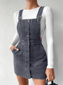 EURMUSE Women's Denim Overalls Dress - Grey - View 3