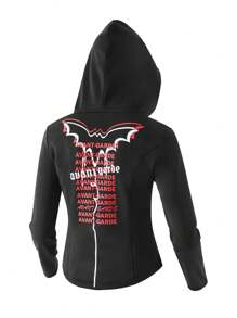 SHEIN Halloween-tröja med huvtryck för tonåringar, moderiktig och bekväm att matcha axelväska, ryggsäck, crossbody-väska, basebollkeps, basker, mössa, ankelstövlar, knäsängor, fritidsskor, Marin Janes, solglasögon, hörlurar - Svart - Visa 4