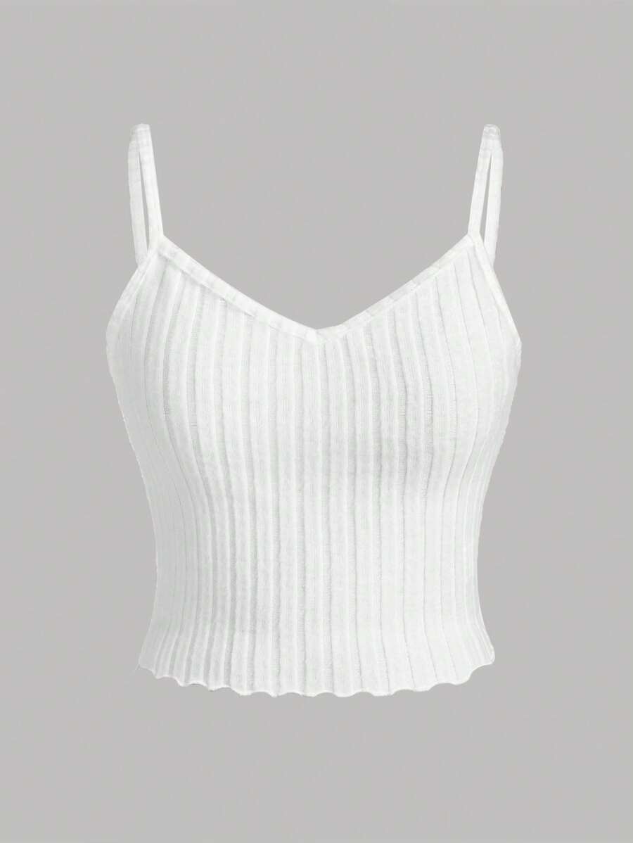 SHEIN Girlism Teen Girl Solid Color Ribbed Knit Tank Top - White - View 1