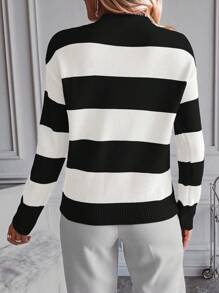 Chiquease 条纹圆领套头毛衣，秋冬针织套头衫 - 彩色 - 查看 2