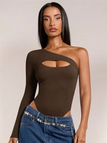 SHEIN BAE Bodys de hombros descubiertos para mujeres, trajes de baño asimétricos de una pieza, ropa de verano