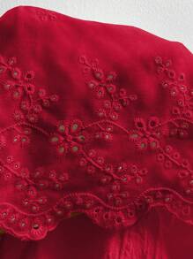 SHEIN Clasi Plus Size Women's Off-Shoulder Ruffle Collar Red Elegant Blouse, Suitable For Summer Vacation - Burgundy - View 7