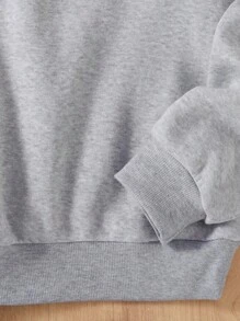 Teen Girl Fall Simple Print Round Neck Long Sleeve Sweatshirt - Grey - View 3