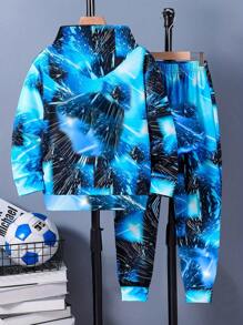 2pcs Young Boys' Football Print Hoodie And Pants Set, Casual Sports Style For Fall/Winter