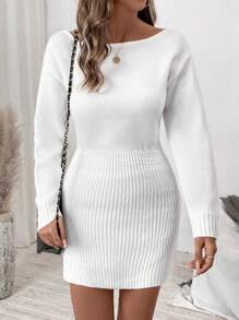 SHEIN LUNE Robe-pull côtelé près du corps à col rond oversize à manches longues pour automne/hiver pour femmes