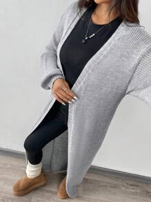 SHEIN EZwear Áo khoác cardigan dài màu xám cho nữ, mùa thu, áo tay dài. - Xám - Xem 5