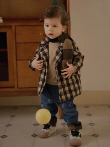 SHEIN Toddler Plaid Pattern Woolen Casual Jacket - Multicolor - View 1