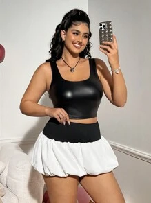 SHEIN EZwear Plus Size Women Contrast Color Skirt - Black and White - View 5