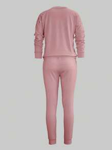 Nuevo conjunto de ropa de otoño para mujer, camisa de cuello redondo de manga larga lisa con bolsillos y pantalones casuales con bolsillos, conjunto de chándal informal y pantalones para exteriores, conjunto de dos piezas para mujer