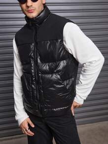 Manfinity VCAY Men's Fitted Casual Stand Collar Zip-Up Jacket, Suitable For Autumn And Winter - Black - View 5