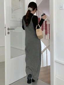 DAZY Women's Solid Color Long Casual Sleeveless Sweater Dress For Fall & Winter