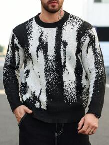 Manfinity LEGND Plus Size Men's Crew Neck Allover Print Long Sleeve Casual Loose Comfortable Fashionable Sweater