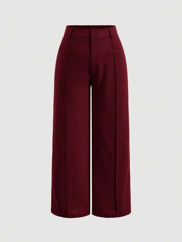 SHEIN MOD Plus Size Plain Color Straight Leg Casual Pants