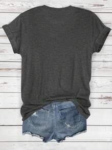 SHEIN LUNE 大码圣诞树印花休闲短袖 T 恤图案 T 恤女式上衣