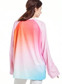 Ombre Patchwork Raglan Sleeve Outdoor T-Shirt - Multicolor - View 2