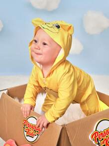 SHEIN Mono con capucha informal y lindo con estampado gráfico de león para bebés niños. Diseño con orejas 3D, adecuado para uso diario, ropa de casa, salidas y fiestas de disfraces, otoño/invierno - Amarillo - Ver 5