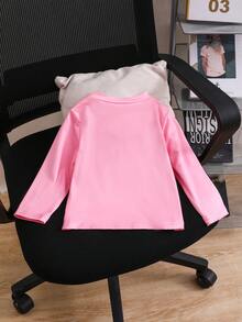 SHEIN 女宝宝时尚街头风格赛车与字母印花圆领长袖休闲上衣 - 粉色 - 查看 2
