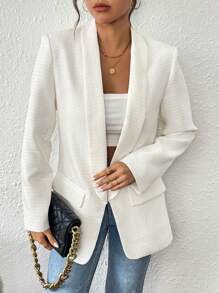 Chiquease Blazer abierto de tweed grueso para mujer - Beis - Ver 3