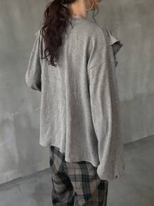 FRIFUL Áo khoác nữ màu trơn viền bèo nhún thường ngày, Xuân/Thu - Xám - Xem 5