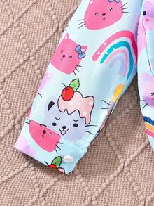 Blusa de manga larga con estampado lindo de gato de arcoíris de fruta para niñas preadolescentes - Rosa - Ver 4