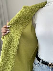 Selianne Chaqueta casual de botones delanteros de unicolor con cuello de sherpa de manga larga - Verde - Ver 6
