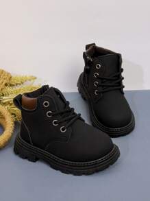 Fashionable Casual Children Unisex Boys' Winter Side Zipper Ankle Boots - Black - View 1