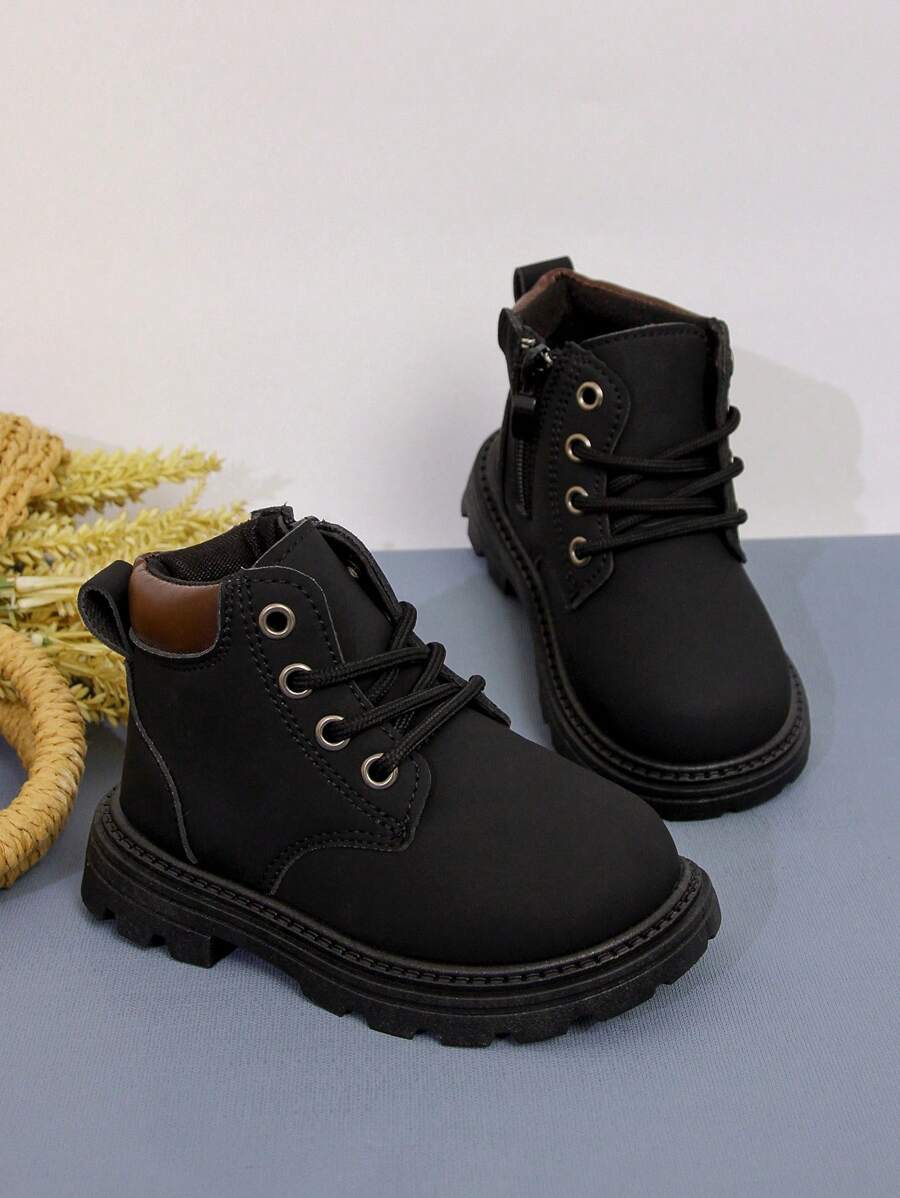 Fashionable Casual Children Unisex Boys' Winter Side Zipper Ankle Boots - Black - View 1