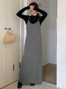 DAZY Women's Solid Color Long Casual Sleeveless Sweater Dress For Fall & Winter