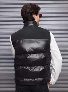 Manfinity VCAY Men's Fitted Casual Stand Collar Zip-Up Jacket, Suitable For Autumn And Winter - Black - View 2