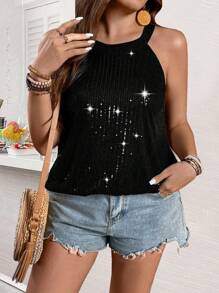 Rometta Plus Size Sparkly Halter Neck Blouse