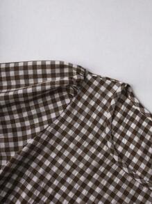 Breezaya 女士时尚格子圆领短袖泡泡袖荷叶边优雅连衣裙长款度假沙滩装 - 彩色 - 查看 7