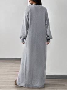SHEIN EZwear Áo khoác cardigan dài màu xám cho nữ, mùa thu, áo tay dài. - Xám - Xem 2