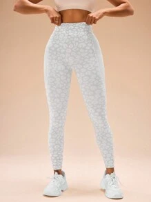 Gameset SHEIN Sport Leggings senza cuciture da donna in jacquard con stampa leopardata grigia e bianca, adatti per lo yoga