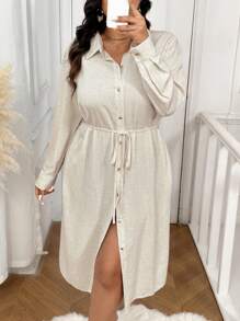 SHEIN Frenchy Frauen Große Größen Hemdkleid Einfarbig im französischen Stil