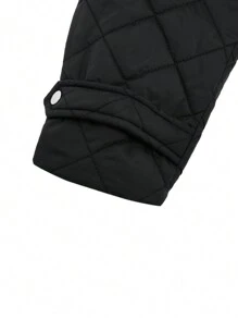 EMERY ROSE Plus Size Capuchon Rits Vest Met Knoopsluiting & Getailleerde Taille, Schuine Zakken, Zwart, Lange Mouw Gewatteerde Gewatteerde Jas, Voor Winterkleding