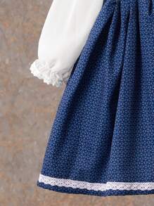 Korean Style Ruffled Collar Dress - Blue - View 4