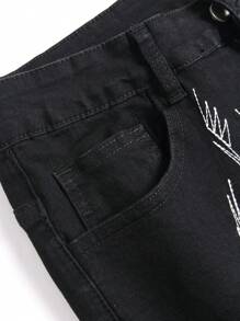 Chillumni Pantalones largos informales de mezclilla con botones estampados, moda callejera para hombres - Negro - Ver 8