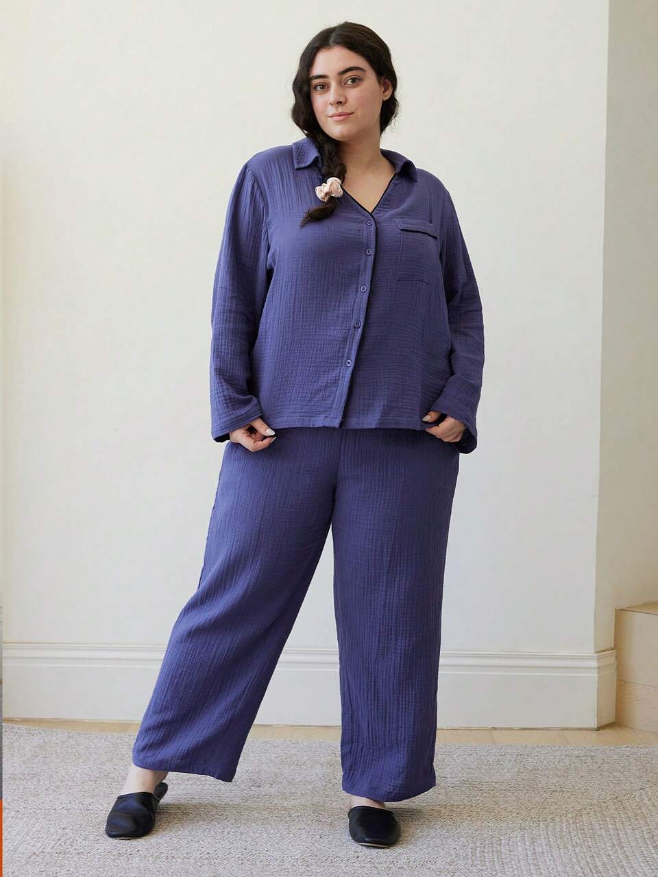 Plus Breathable Crinkle Short-Sleeve PJ Set