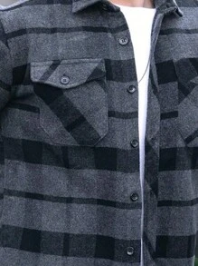 Manfinity Dauomo Áo sơ mi nam dài tay kẻ caro - Màu xám đen - Xem 3