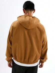 Manfinity VCAY Men's Woven Fashionable Casual Solid Color Slim Fit Long Sleeve Jacket, For Fall Winter