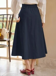 DAZY Váy đơn giản màu trơn dành cho nữ - Xanh đậm - Xem 2