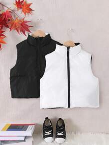 Shorts casuales reversibles, abrigo exterior tipo chaleco con relleno para niñas preadolescentes