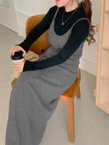 DAZY Women's Solid Color Long Casual Sleeveless Sweater Dress For Fall & Winter