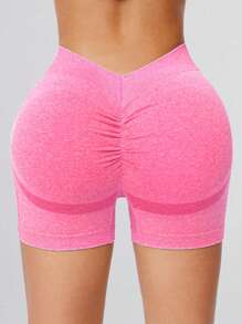 Velisys 女士高腰无缝运动短裤，褶皱腰身，性感提拉，瑜伽健身弹力舒适，运动女士运动短裤，健身短裤，骑行短裤 - 彩色 - 查看 2