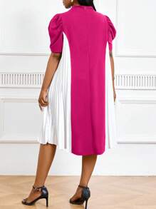 SHEIN Lady Váy dự tiệc Giáng sinh cỡ lớn Váy công sở cho phụ nữ Váy đen trắng cổ xếp ly Tay bồng đính hạt Váy dự tiệc trang trọng Váy dự tiệc cưới thanh lịch - Màu Hồng Tươi - Xem 5