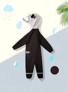 Toddler Boys' Black & White Hooded Full Length Waterproof Raincoat